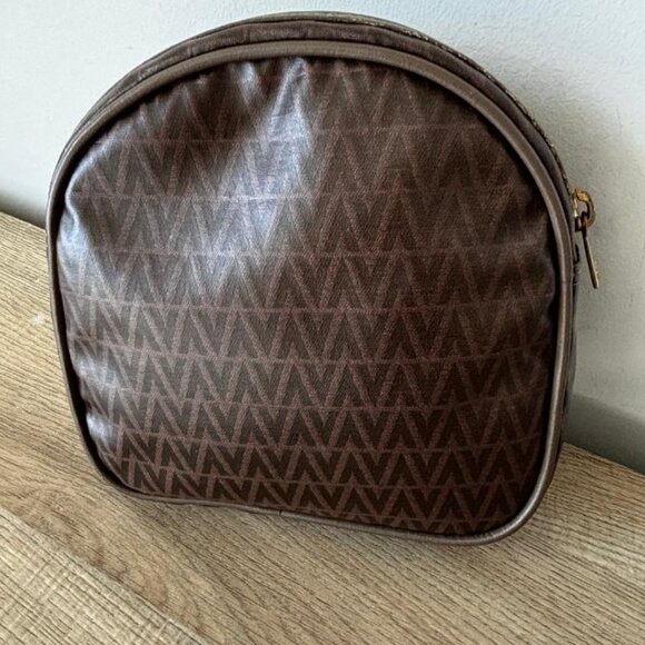 Vintage Mario Valentino Brown Monogram Zipper Pouch Clutch Cosmetic Bag EUC - Picture 2 of 9